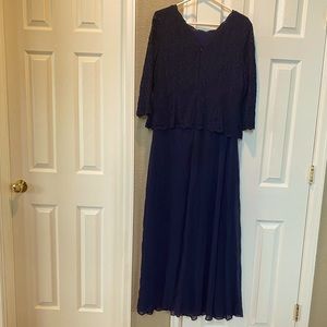 Alex Evenings Chiffon and Lace Dress Navy, size 18